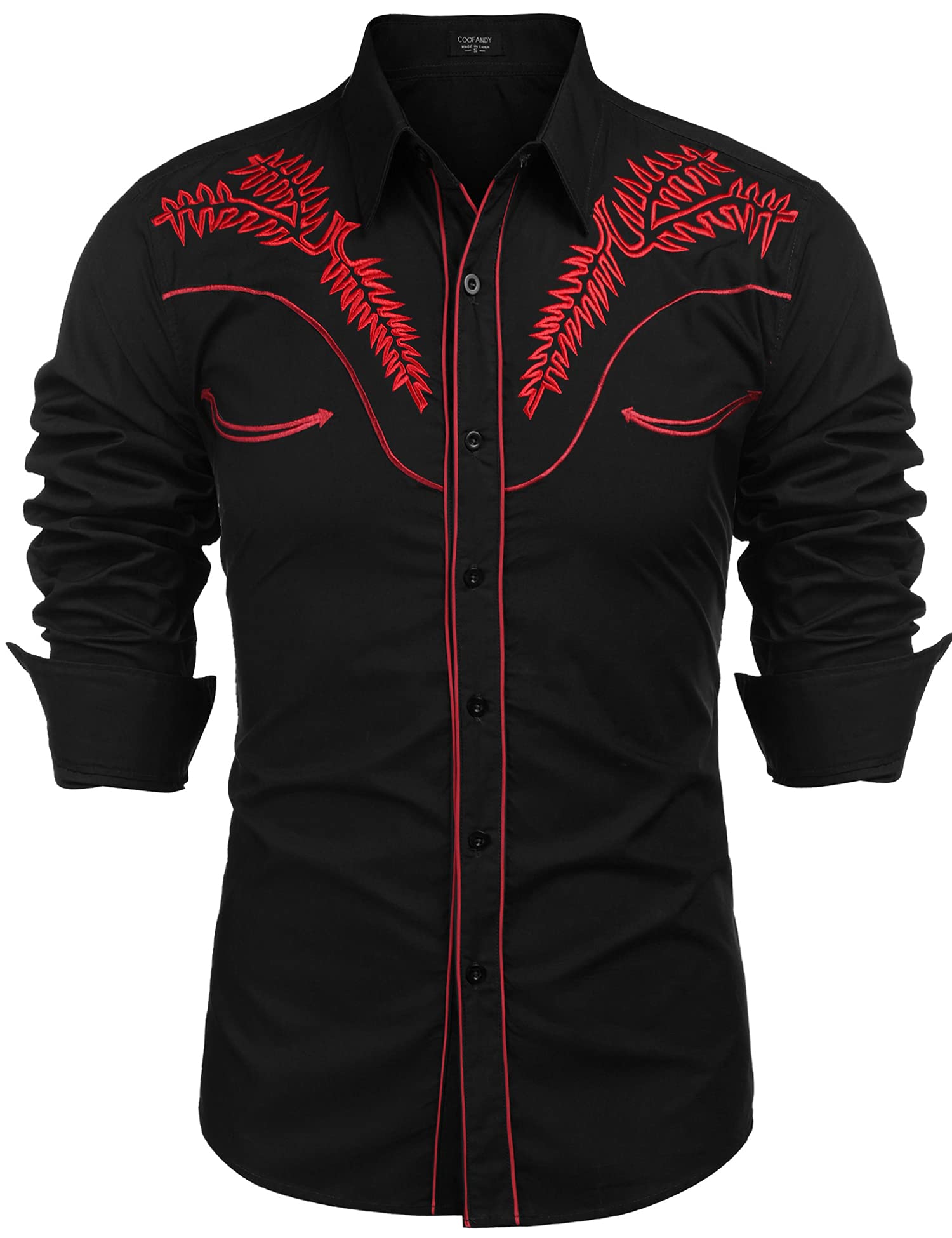 COOFANDY Camisas occidentales de manga larga slim fit bordado vaquero casual bot