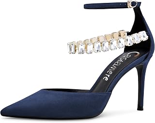 Castamere Women's High Heel Heel Ankle Straps Diamond Crystal Pointed Toe Sandals 8CM Heels Dress Shoes