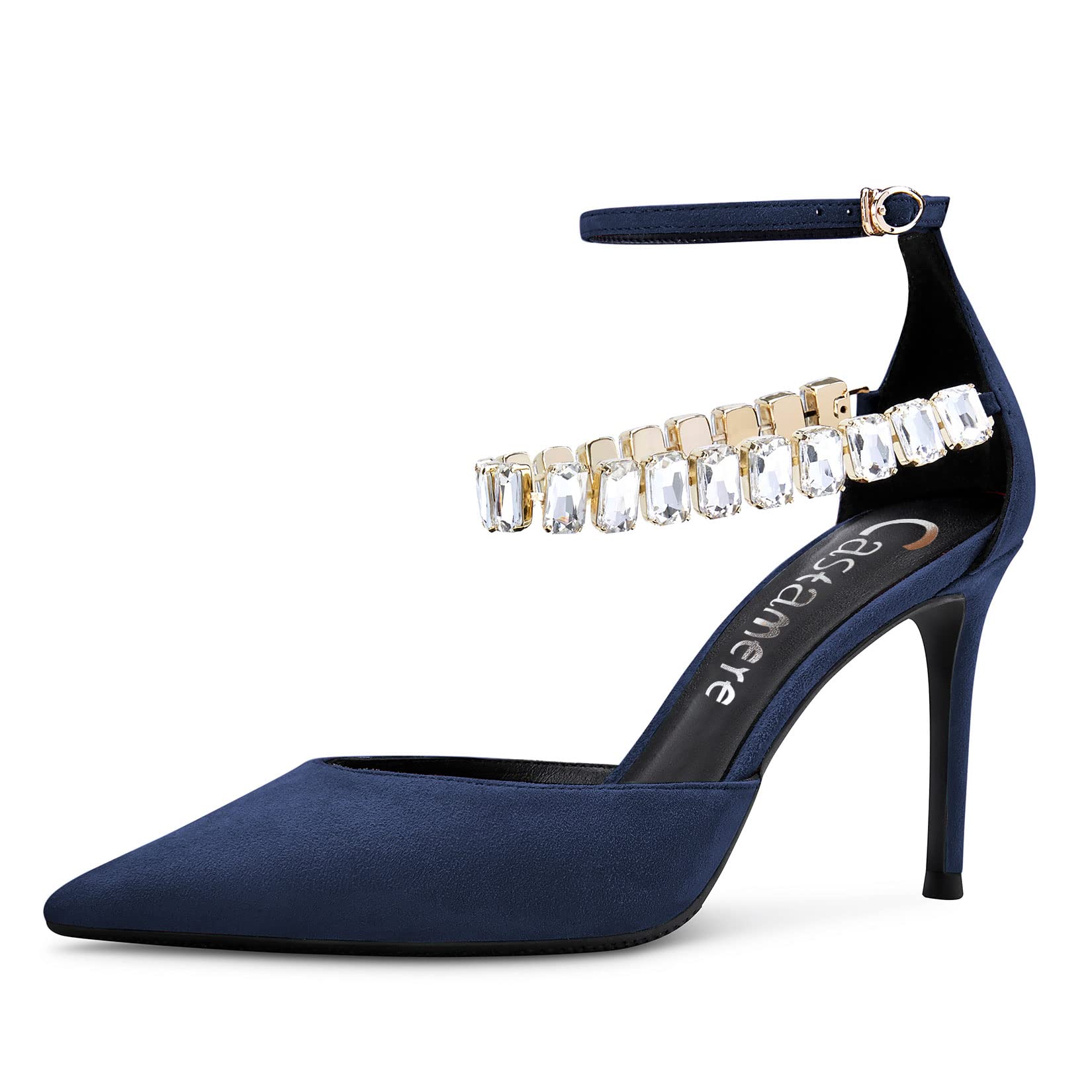 Castamere Women's High Heel Heel Ankle Straps Diamond Crystal Pointed Toe Sandal