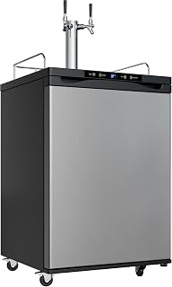 EdgeStar 24 Inch Wide Dual Tap Kegerator | Freestanding Only, Reversible Door, Stores up to 3 sixth-barrel or 3 cornelius corny kegs, Black and Stainless