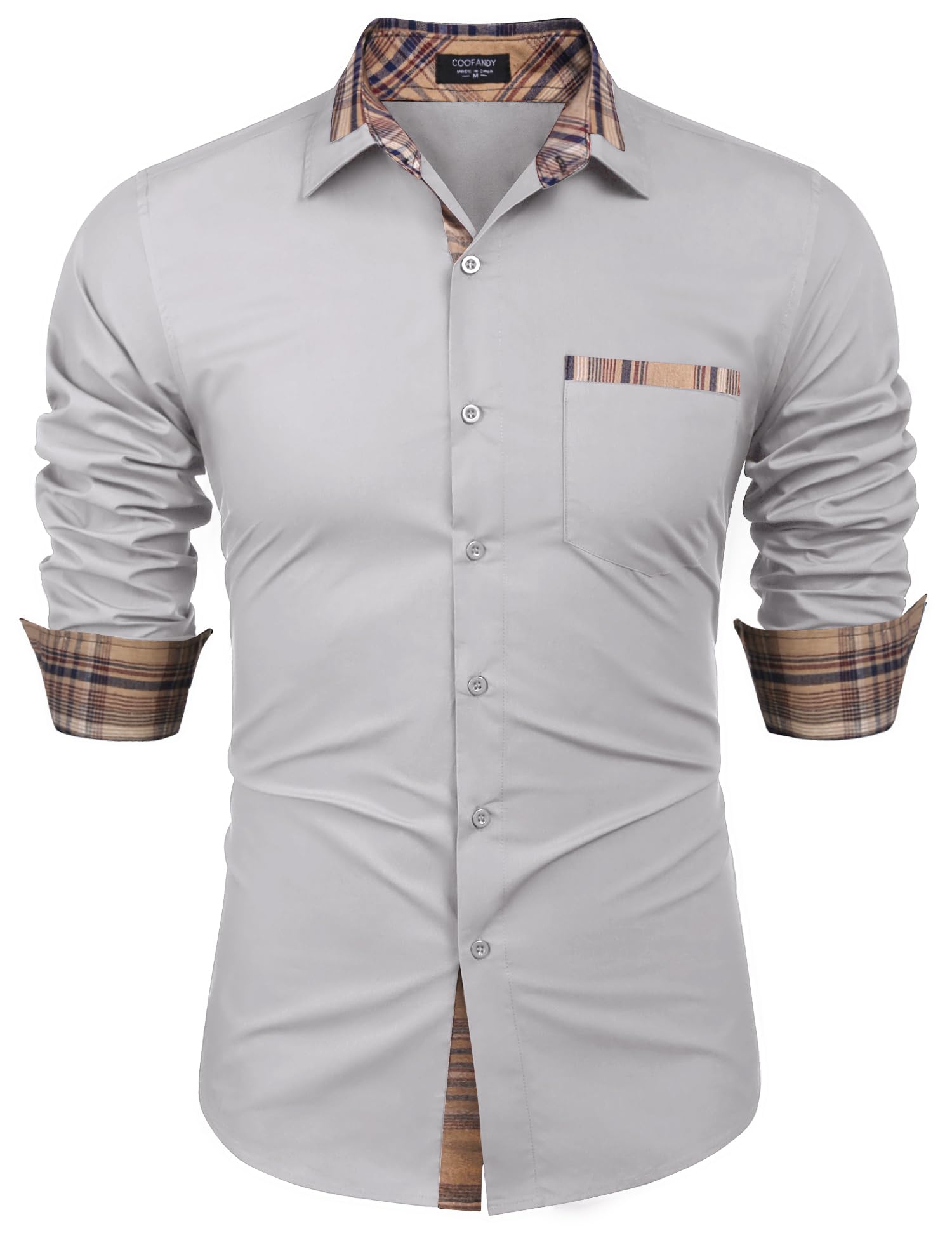 COOFANDY Men's Casual Long Sleeve Plaid Collar Cotton Regular Fit Button Down Dr