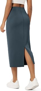 ODODOS Modal Soft Midi Skirt for Women Back Slit High Waist Casual Long Pencil Skirts with Pockets