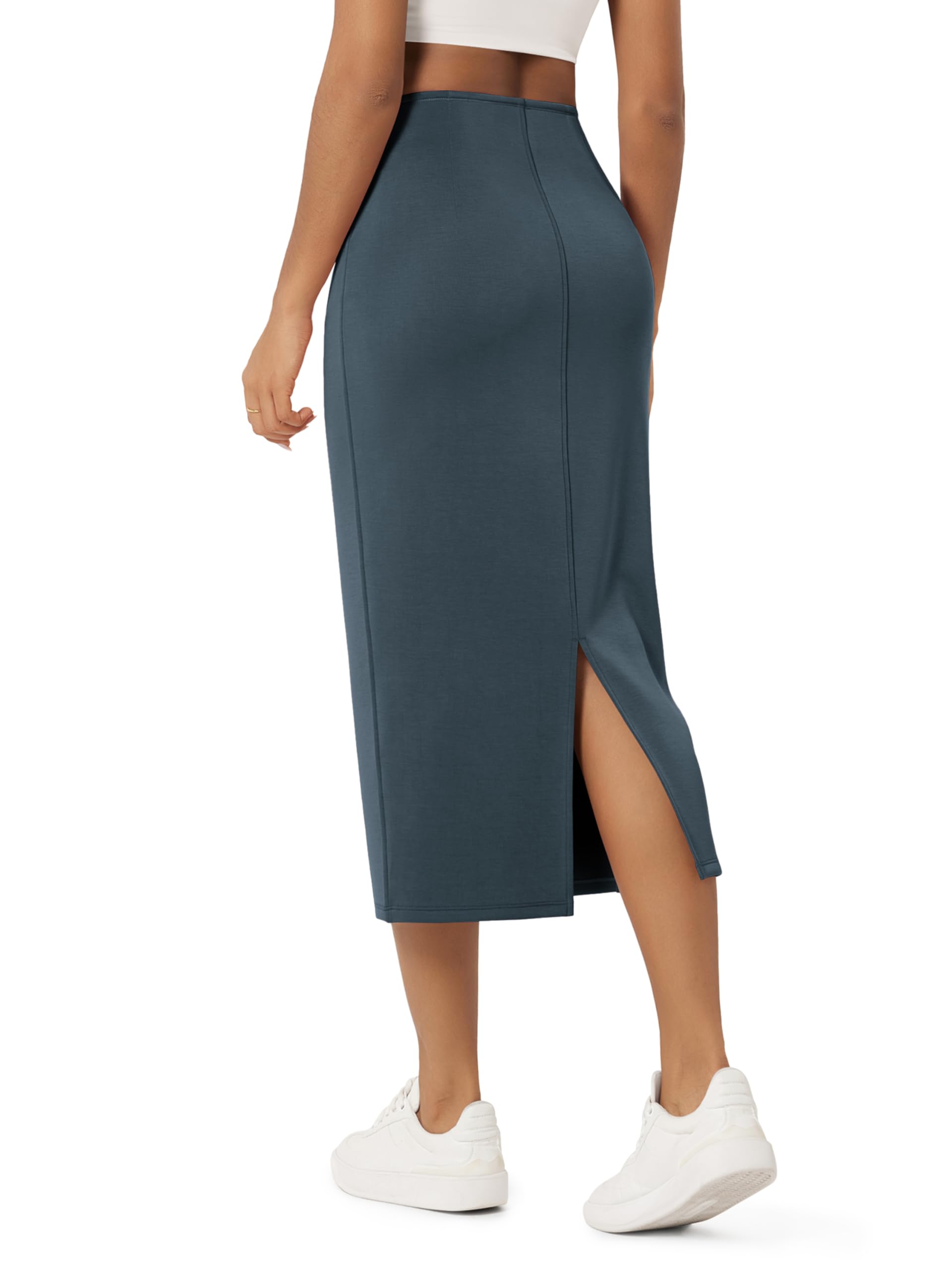 ODODOS Modal Soft Midi Skirt for Women Back Slit High Waist Casual Long Pencil S