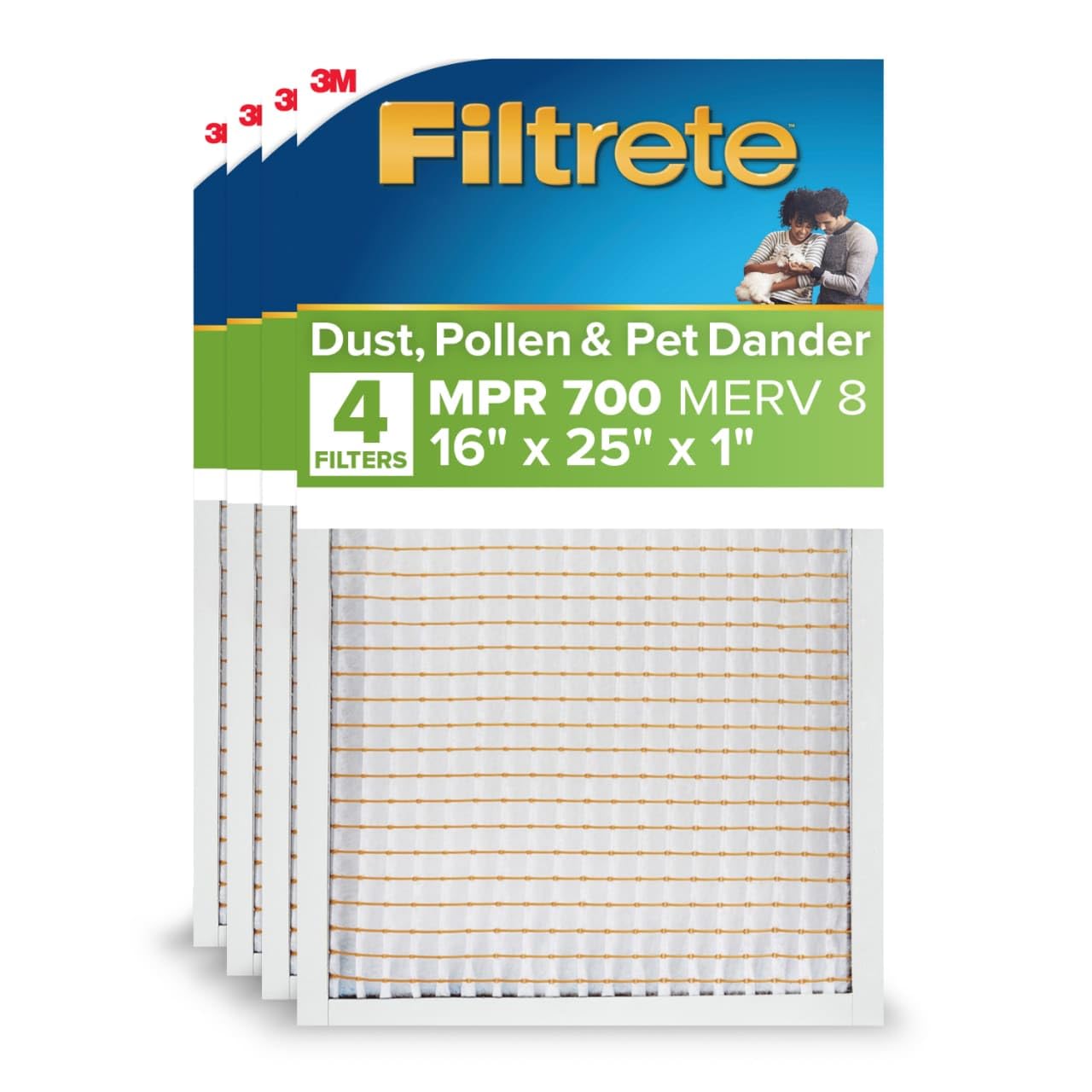 Filtrete 16x25x1 Air Filter, MERV 8, MPR 700, 4 HVAC Filters | Dust, Pollen, & P