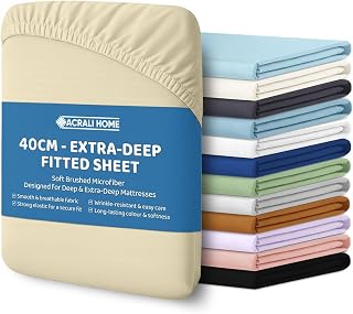 ACRALI HOME Single Fitted Sheet - Cream Bottom Sheet for Single Bed with 40cm Extra Deep Fit Pocket- Hotel Quality Soft Microfiber Bedsheet - Breathable Shrinkage and Fade Resistant
