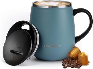 GRANDTIES Insulated Coffee Mug with Sliding Lid, 16oz, Atlantis Blue