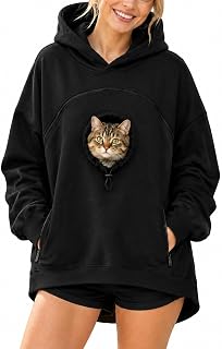 Pet Pouch Hoodie with Zippered Chest Carrier Pocket Unisex Relaxed Fit, Side Sleeve Pocket, Kangaroo Hand Pocket, Soft & Breathable Fabric, (Black, M)