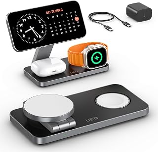 Foldable 3 in 1 Wireless Charging Station for Apple Compatible with Magsafe Charger Stand,Magnetic Wireless Charger Station for iPhone 18 17 16 15 14 13 12 Series,Apple Watch,AirPods(Black White)