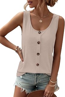 TICTICMIMI Womens Tank Tops 2026 Buttons Casual Summer Sleeveless Tee T-Shirt Scoop Neck Basic Outfits Clothes