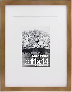 Egofine 11x14 Picture Frame Made of Solid Wood with Plexiglass, Display Pictures 5x7/8x10 with Mat or 11x14 Without Mat, for Table Top and Wall Mounting Photo Frame, Light Brown
