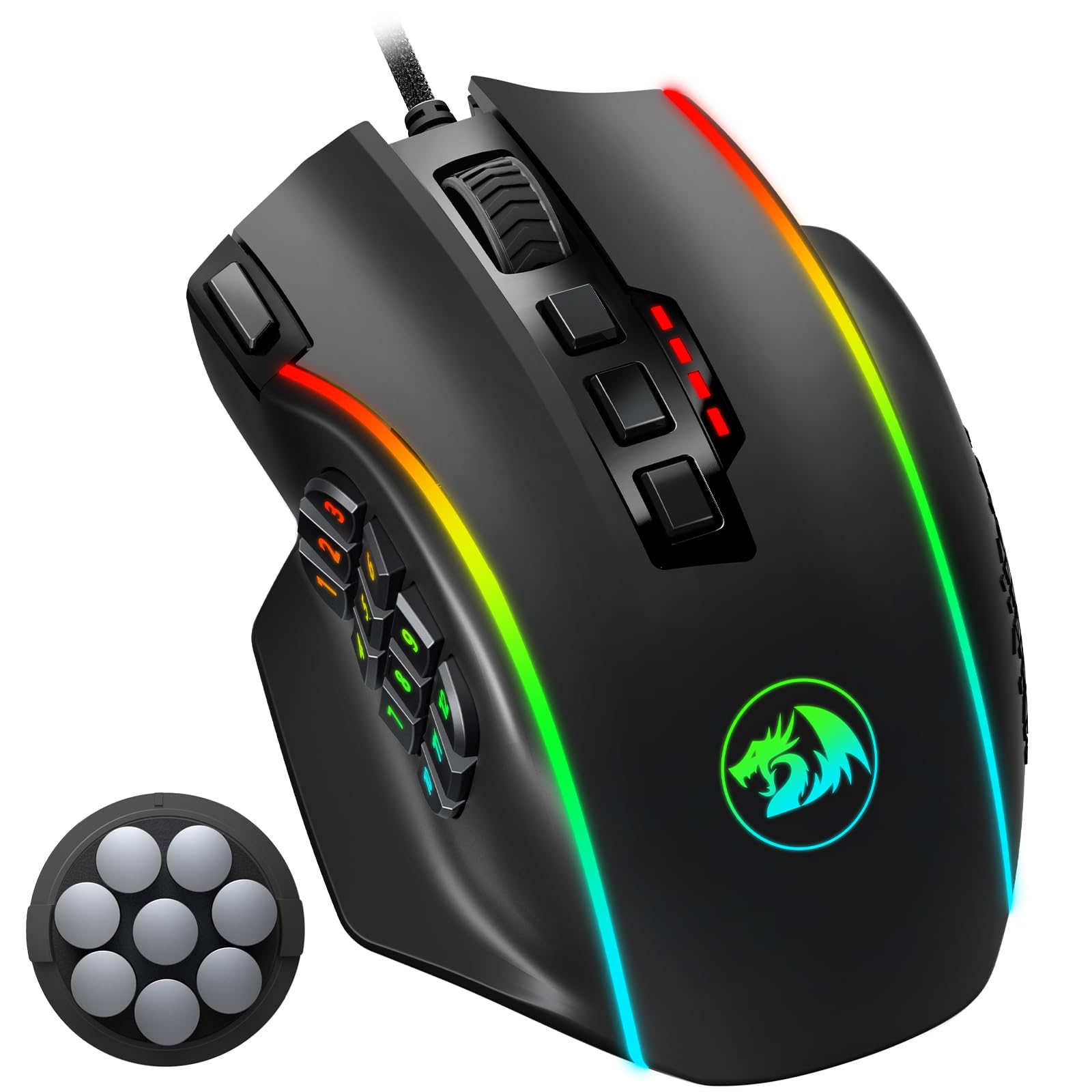 Redragon M901K RGB Wired MMO Gaming Mouse, Black