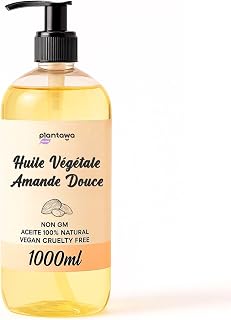 PLANTAWA Sweet almond oil 1 l with vegan dosifier, multiple uses, hydrates, face, ear, pregnancy, hair, vitamin E intake, organic