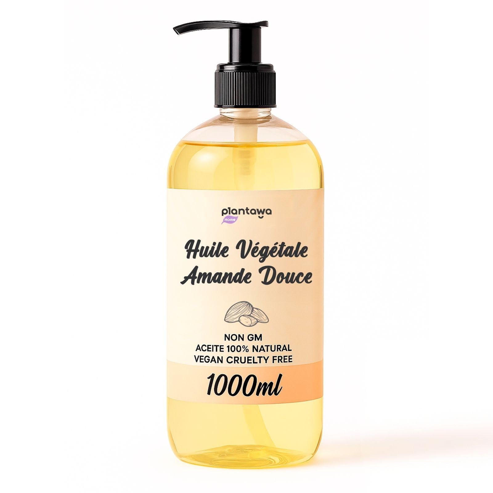 PLANTAWA Sweet almond oil 1 l with vegan dosifier, multiple uses, hydrates, face