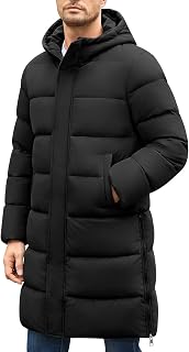 Xnova Men's Winter Quilted Down Jacket with Long Hood and Water Repellent