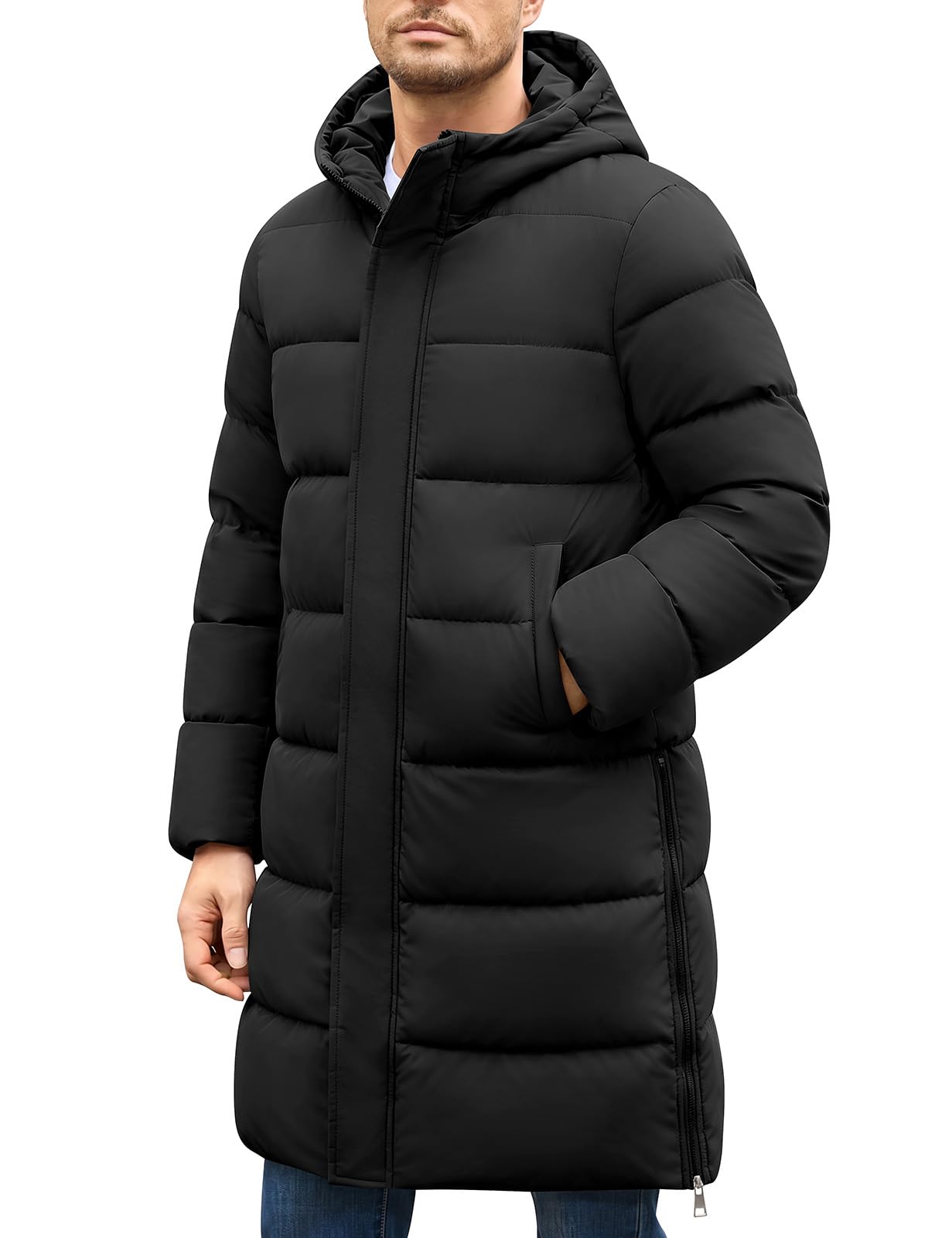 Xnova Men's Winter Quilted Down Jacket with Long Hood and Water Repellent