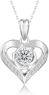 KRKC Moissanite Heart Necklace for Women, 1ct S925 Rose Pendant Gifts