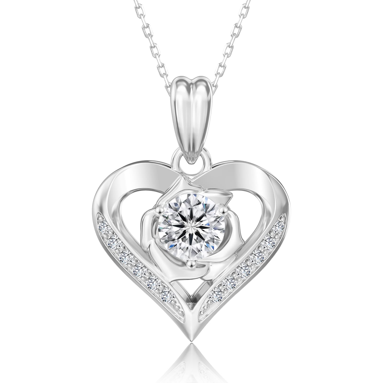 KRKC Moissanite Heart Necklace for Women, 1ct S925 Rose Pendant Gifts