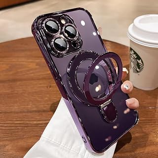 Magnetic Ring Case for iPhone 14 Pro Max Case Kickstand Compatible with MagSafe Built-in Camera Lens Protector Shockproof Phone Case for iPhone 14 ProMax 6.7" - Purple