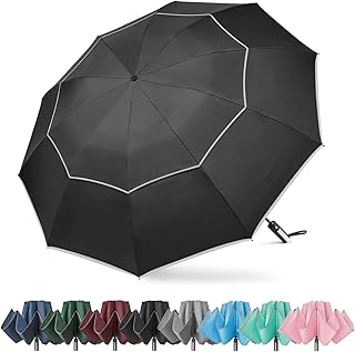 G4Free 54/62 Inch Auto Open Folding Umbrella with 10 Ribs Double Canopy Golf Umbrella Travel Compact Inverted Umbrella Windproof