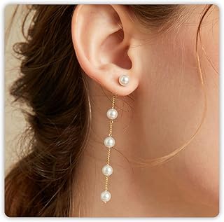 Trinckle Pearl Earrings for Women Drop Jewelry Bride Wedding Accessories | Dainty Gold Pearl Dangle Earrings, Silver Earrings for Bridesmaid, Floral Boho Bow Jewelry for Girls Prom Homecoming Gift
