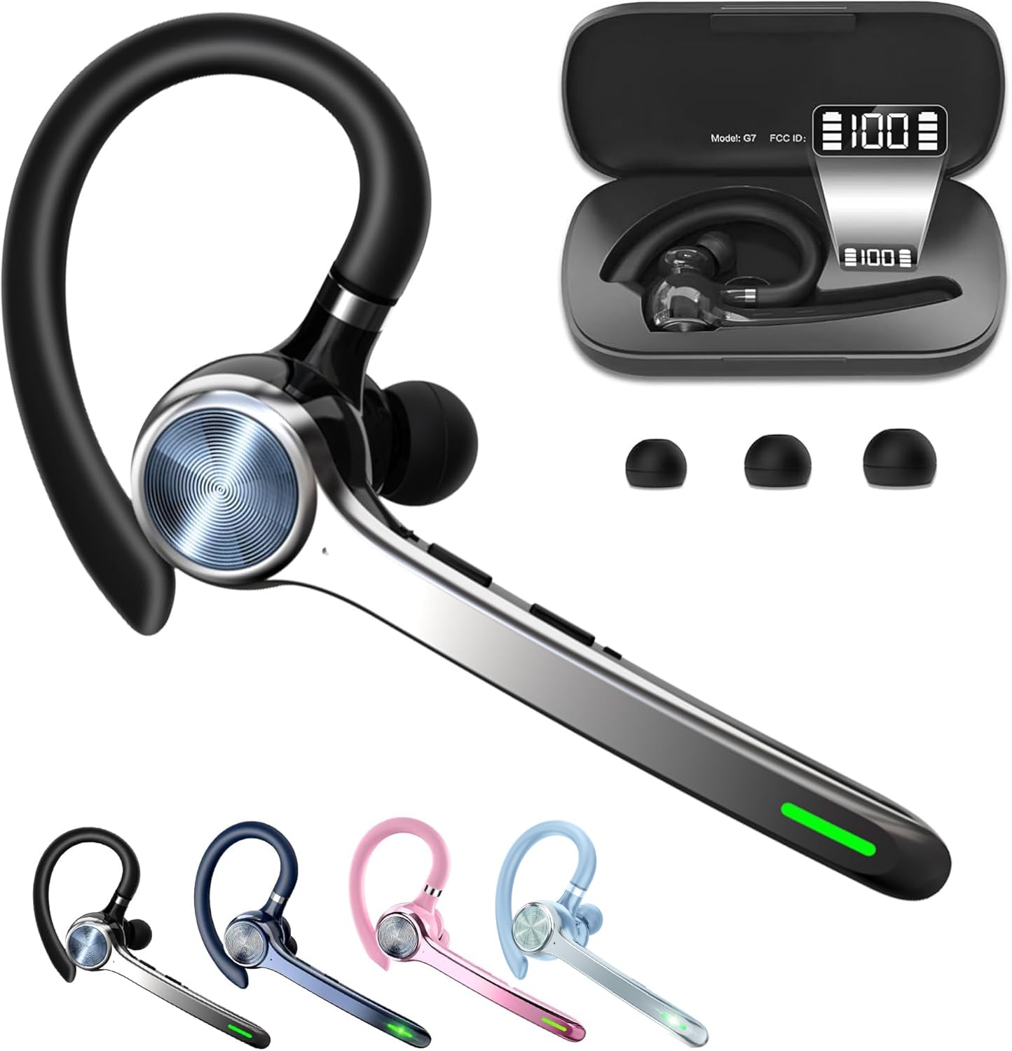 HEIBAS Bluetooth Headset, Wireless Earpiece with Mic for Work | 72H Playtime, 50