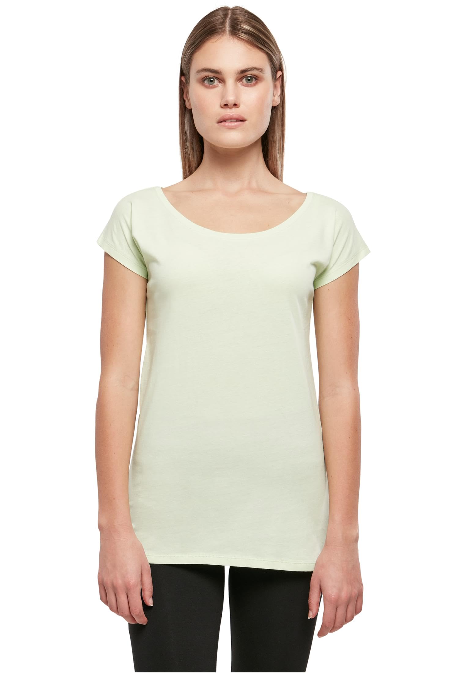 Build Your Brand Ladies Wide Neck Tee, modisches T-Shirt für Frauen aus Baumwoll