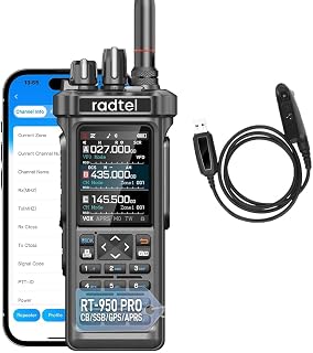 Radtel RT-950 PRO Ham Radio GPS/APRS, 10W Walkie Talkie Long Range Handheld Two Way Radio, AM/FM/CB/SW/MW/LW RX, Bluetooth APP Programming, NOAA, Spectrum Analyzer (with Programming Cable)