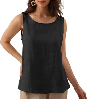 Amazhiyu Pure Linen Tank Tops for Women Sleeveless Crew Neck Summer Tops