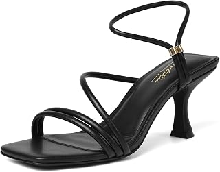 Mostrin Womens Sandals Strappy Heels for Women Ankle Strap Lace Up Heels Square Open Toe Heels Tie Up Stiletto High Heeled Sandals for Prom, Party, Daily Wear