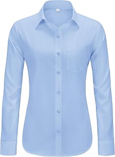 J.VER Womens Button Down Shirt Pleated Long Sleeve Casual Work Pocket Shirt