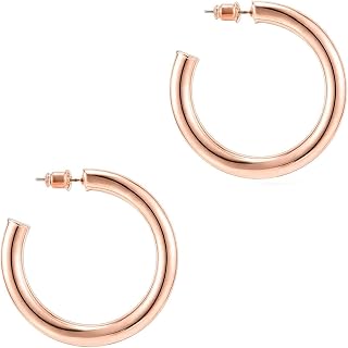 PAVOI 14K Gold Colored Lightweight Chunky Open Hoops | Gold Hoop Earrings for Women