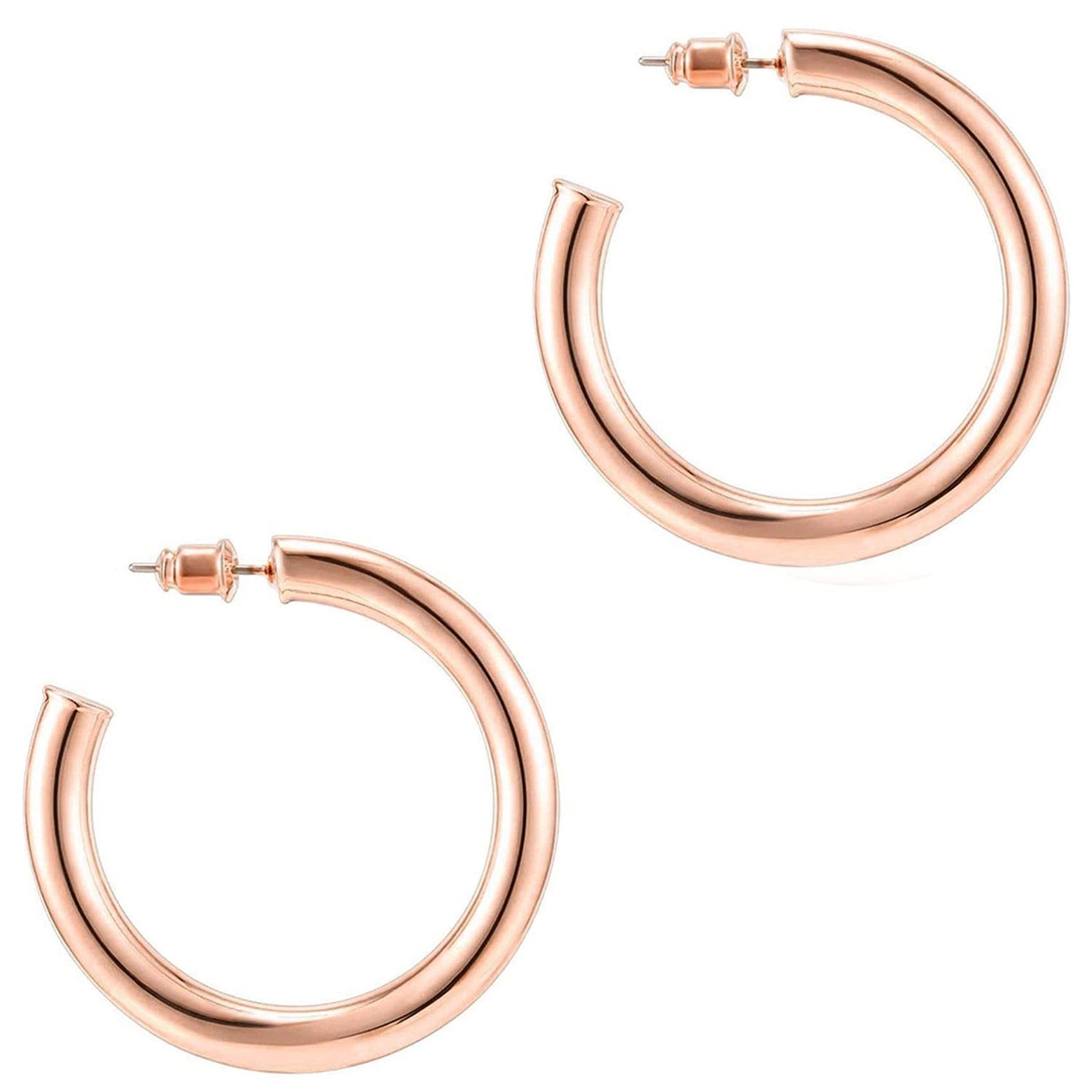 PAVOI 14K Gold Colored Lightweight Chunky Open Hoops | Gold Hoop Earrings for Wo