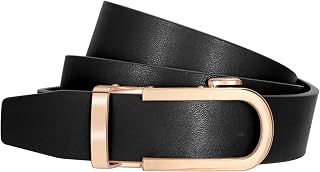 SUOSDEY Women Ratchet Leather Belt for Jeans Pants with Gold/Silver Sliding Buckle, Automatic Ladies Dress Belt 1.2” Width