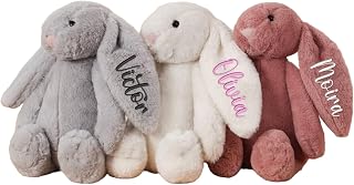 Dyoart Personalized Easter Bunny Rabbit, Custom Name Monogrammed Embroidered Bunny, Fluffy Rabbit with Long Ears,Plush Bunny Toy, Gift for Baby Kids(11.8inches)