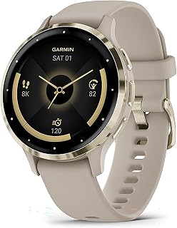 Garmin Venu 3S (Refurbished) Soft Gold Stainless Steel Bezel 1.2-Inch AMOLED Touchscreen Display Smart Watch with 41mm French Gray Case and Silicone Band, 010-N2785-02