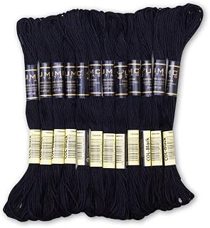 UMC STAG Pack of 12 Black Premium Embroidery Thread | 100% Egyptian Cotton Premium Skeins | Cross Stitch Embroidery Floss | Oeko TEX Certified Stranded Cotton | Ideal for Arts &amp; Crafts (Black-12)