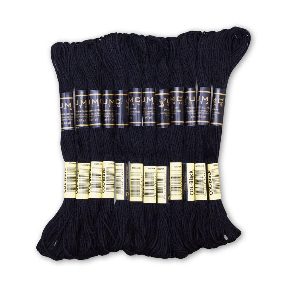 UMC STAG Pack of 12 Black Premium Embroidery Thread | 100% Egyptian Cotton Premi
