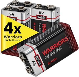 Warriors 4X 9V Alkaline Batteries, 6LR61, Long Lasting Power | For smoke detectors, carbon monoxide alarms, remote controls, toys, multimeters, clocks and other household devices