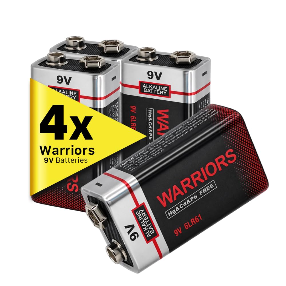 Warriors 4X 9V Alkaline Batteries, 6LR61, Long Lasting Power | For smoke detecto