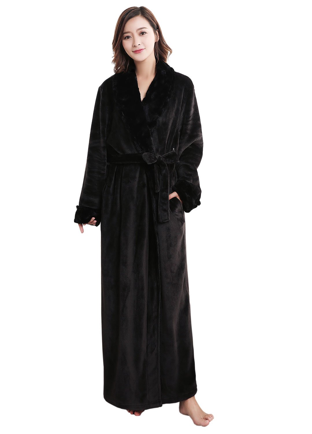 Hellomamma Women Fleece Dressing Gown: Ankle Length Soft Warm Bathrobe