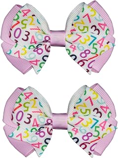 MeiMei Multicolour Numbers Maths Pattern 3.25 Inch Grosgrain Ribbon Hair Bow, Slide Barrettes Alligator Hair Clips, Handmade Grils Hair Accessories, 2 Pieces (Number 1, BTF-Cheer,Clips)