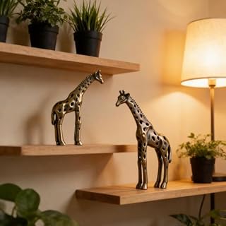 2pc Elegant Vintage Golden Giraffe Statue, Handcrafted Metal Animal Sculpture for Home Office Decor, Ideal for Christmas Thanksgiving Valentine's Day Gift & Collection