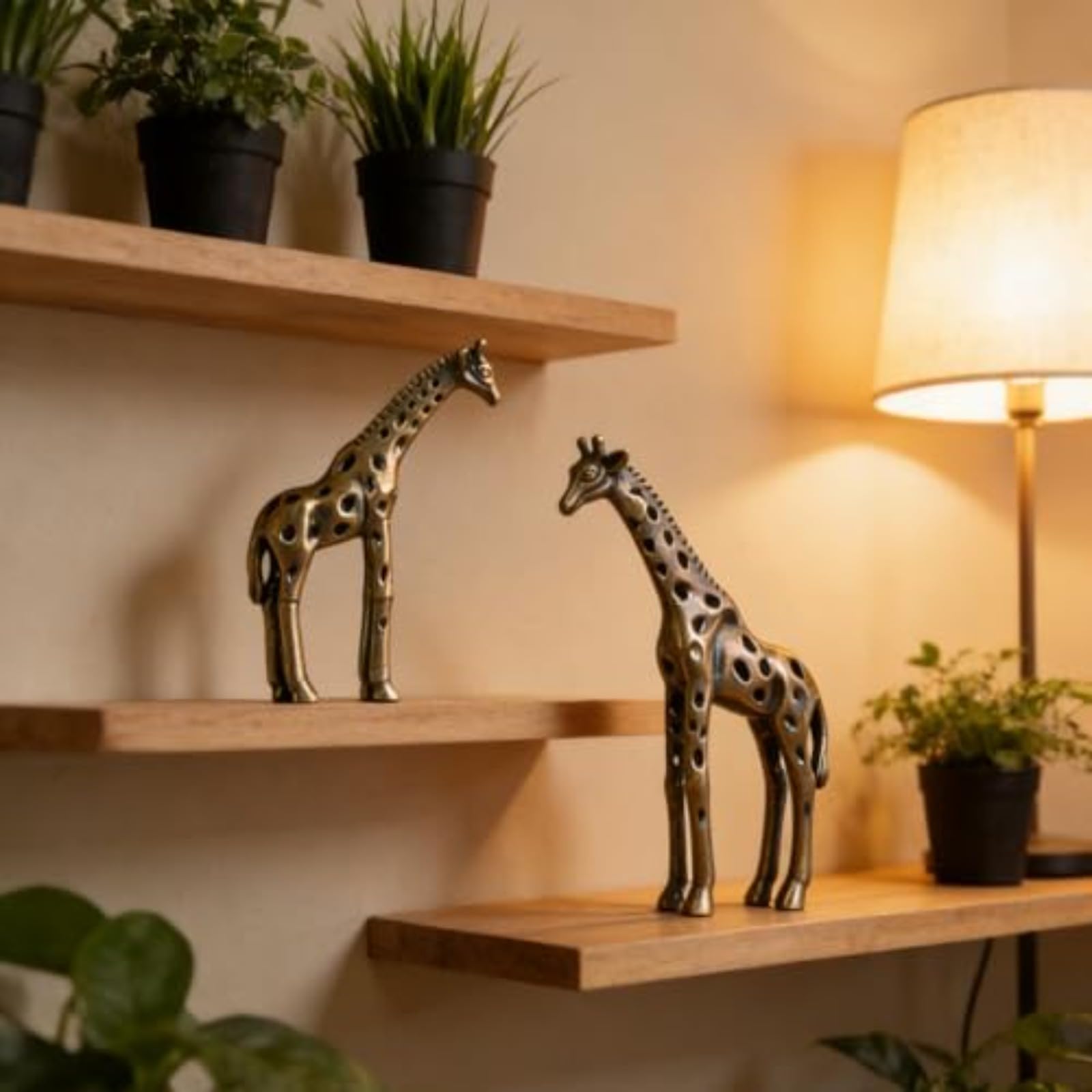 2pc Elegant Vintage Golden Giraffe Statue, Handcrafted Metal Animal Sculpture fo