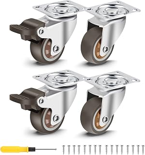 Nefish 1.5 Inch Caster Wheels Small Wheels with Brake 360 Degree Rotation Plate Swivel Locking Casters for Furniture, Table and Toolbox, 300 Pounds Capacity Set of 4 Small Castor Furniture Wheels