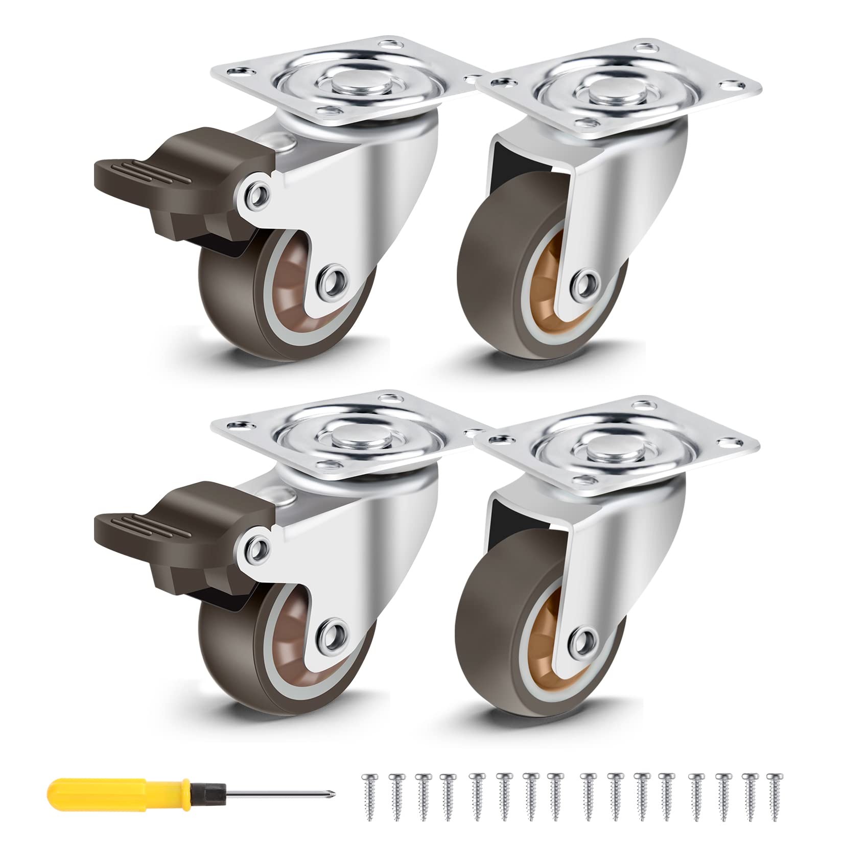 Nefish 1.5 Inch Caster Wheels Small Wheels with Brake 360 Degree Rotation Plate 