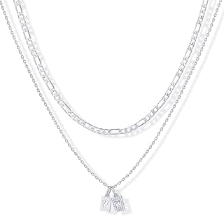 PAVOI 14K Gold Plated Initial Letter Double Dog Tag Pendant Necklace | Dainty Cubic Zirconia Letter Tag Round Box Chain Necklaces for Women