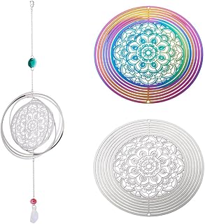 2 Pieces Stainless Steel Metal Replacement Wind Catcher Wind Spinners Pendants Flat Round Hollow Flowers Engraved Metal Ornaments for Window Home Garden Car