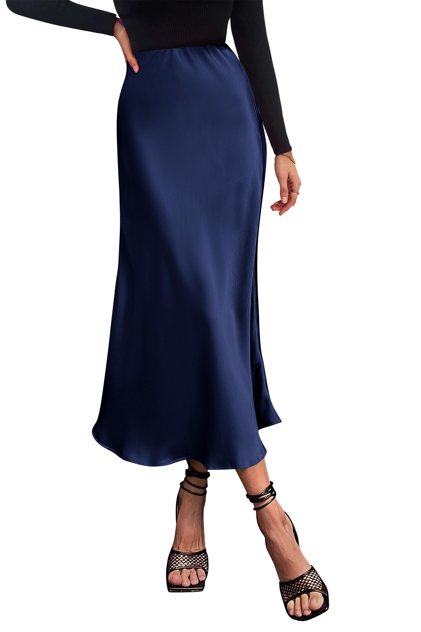 PRETTYGARDEN Women's Satin Midi Skirts Dressy Casual