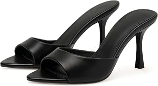 Riekhany High Heel Mules for Women Slip On Open Pointed Toe Pumps Sandals
