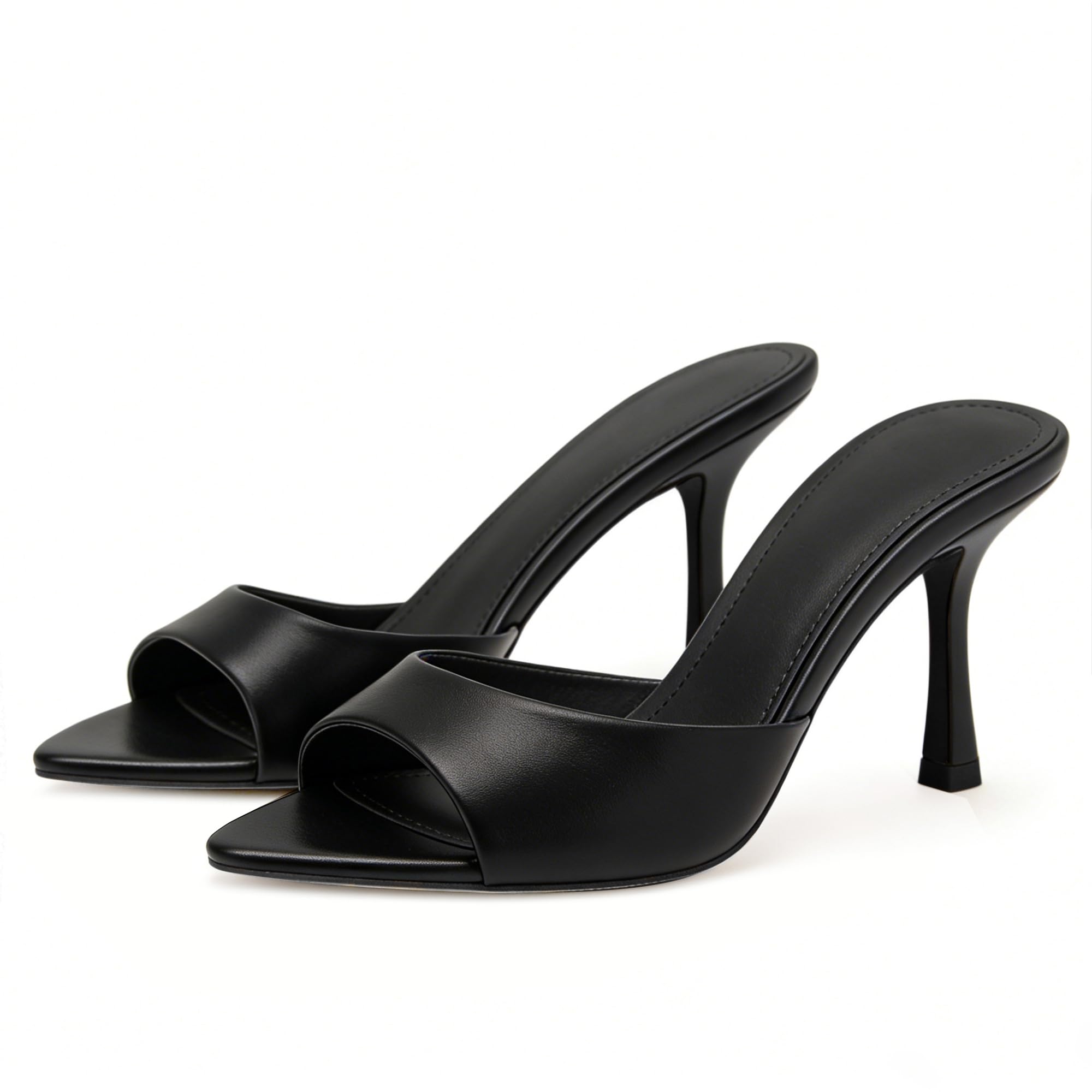 Riekhany High Heel Mules for Women Slip On Open Pointed Toe Pumps Sandals